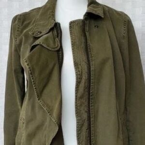 Banana Republic M Army Green Ruffle Utility Jacket w Pockets Adjust. Drawstring